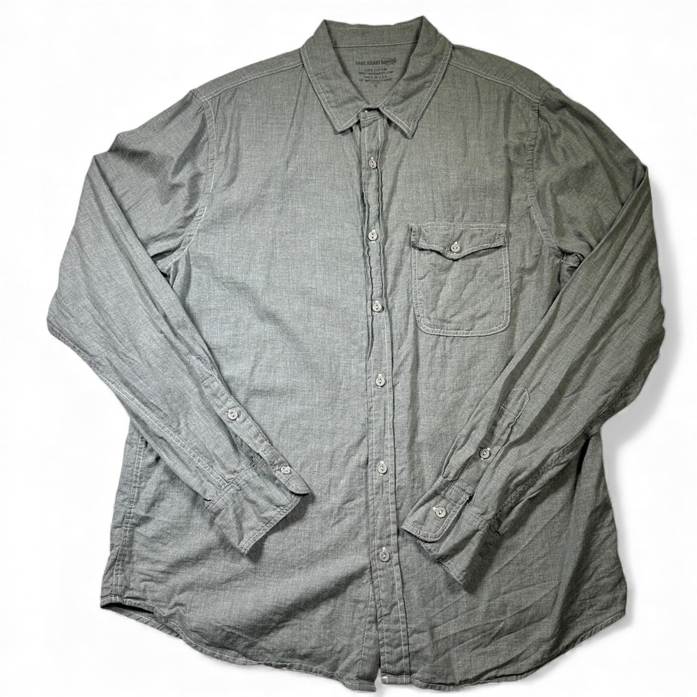 Save Khaki United Long Sleeve Gray  Button Down Cotton Shirt Size XL Made in USA